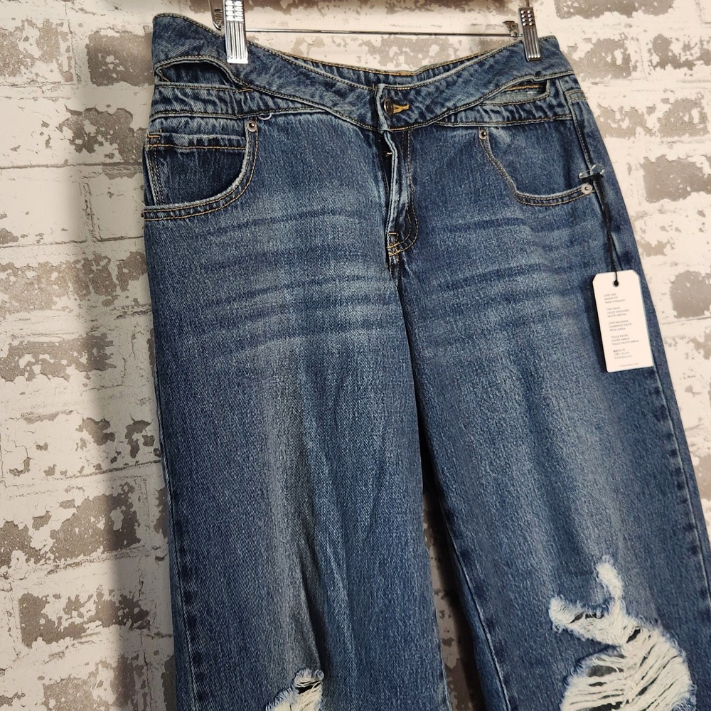 Forever 21 Jeans Women Size 27 Baggy Flare Wide Leg Ripped Distressed Y2K Denim - Picture 4 of 16